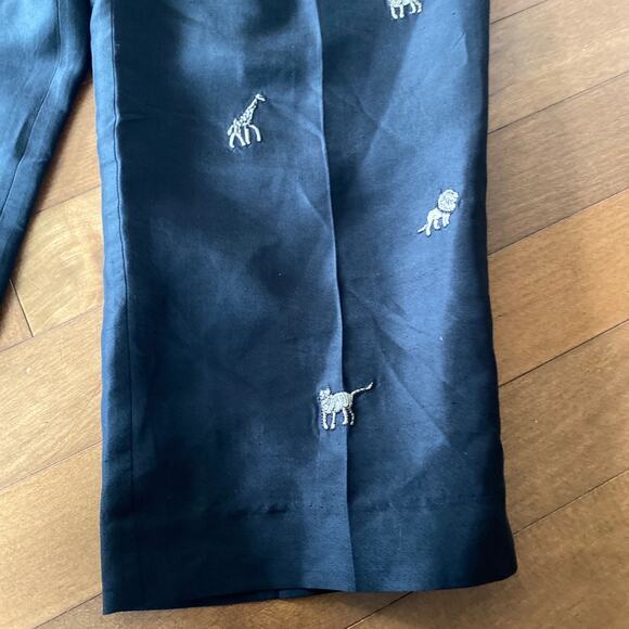 Vintage silk crop pants with embroidered safari animals size 14 - Picture 5 of 8